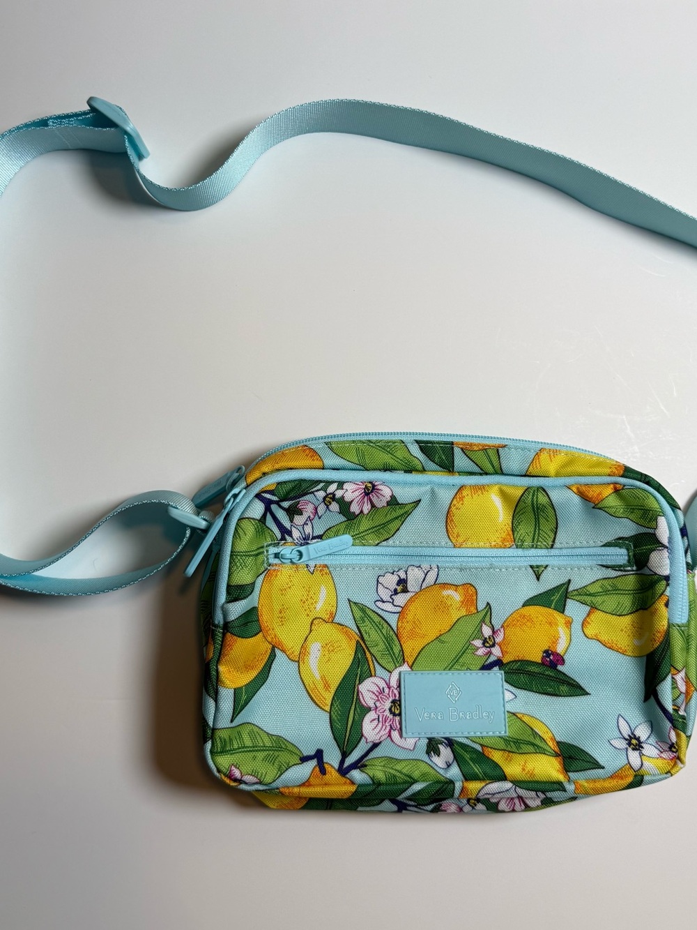 Vera Bradley Lemon Grove Crossbody Bag Blue Yellow Citrus Floral Water Repellent